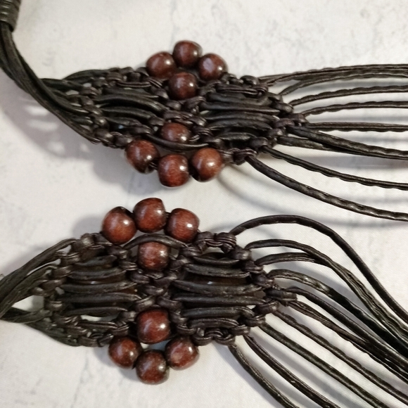 Vintage Boho Macramé Women's Belt Beaded Adjustable Tie Closure Vegan Leather - Picture 9 of 12